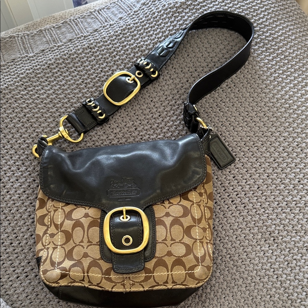 Vintage Coach Bleeker Signature Canvas Leather Flap Shoulder Bag